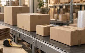 Гофрокороба разного размера на конвейере склада маркетплейса